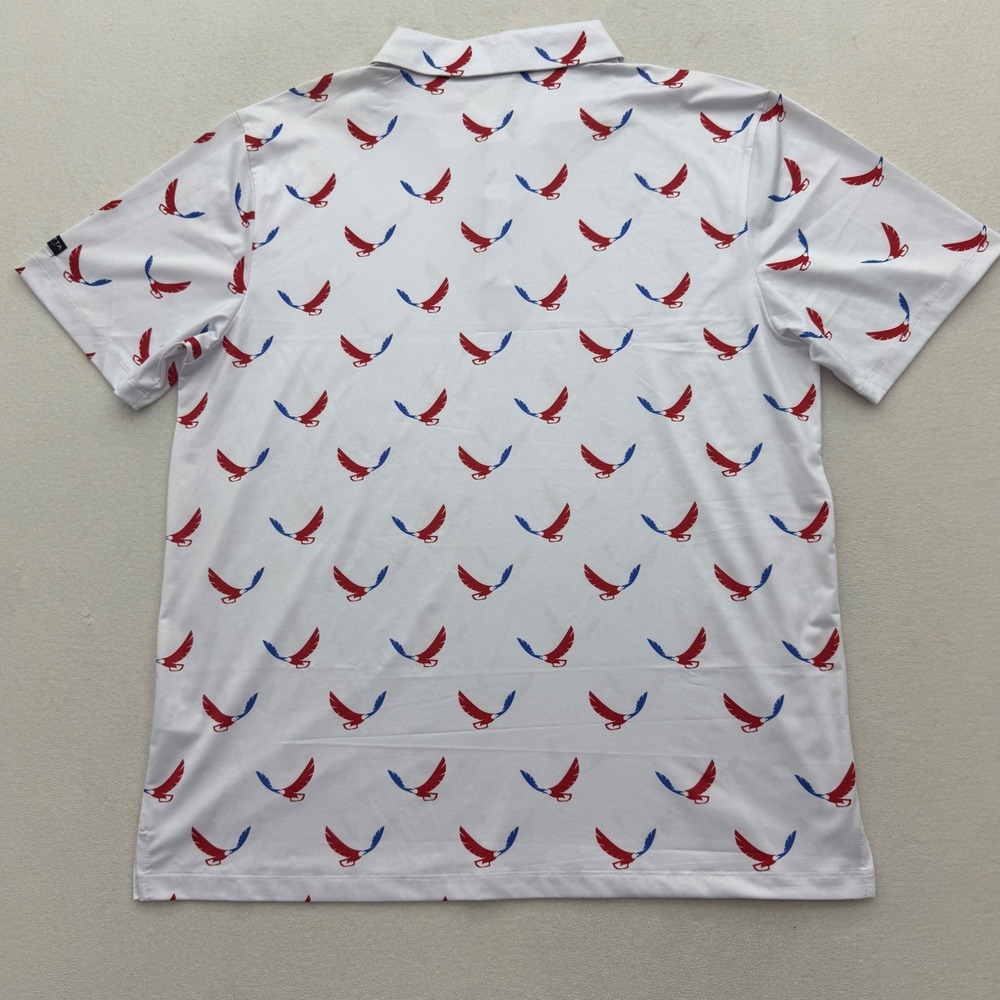 Yatta Golf Polo Shirt Mens XXL White Red Blue Eagle Print Performance Stretch - Picture 7 of 9